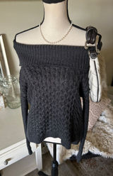 American Eagle Vtg Y2K cableknit cotton fold over off shoulder sweater XS Photo 0