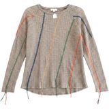 Prómesa Knit Top Brown Zigzag Embroidered Tassel Hem Boho Women Medium Photo 0