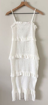 Shein White Smocked Tiered Ruffle Thin Strap Cotton Midi Dress Size XS Photo 0