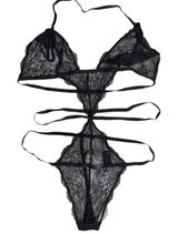 Victoria Secret Lingerie Teddy One Piece Bodysuit XL Black Lace Strappy Unlined‎ Photo 0