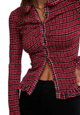 Free People Caught A Feeling Smocked Button-Up Top Shirt Size Large Red Black Photo 0