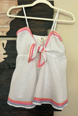 Entro Linen Tank Top Knot Tie-Front Multicolor Rickrack Embroidered Wave Trim Photo 0