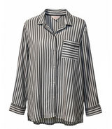 Victoria's Secret Pajama Top Womens Large Gray Striped Button Front Long Photo 0