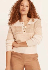 J.Crew 100% Cashmere marled sweater in stripe Henley Tan Cream Suze Sm Photo 0