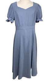 Dazy Midi Dress Womens Large Blue Sweetheart Puff Sleeve Ruffle‎ A-Line Photo 0