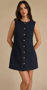 Abercrombie & Fitch Mara Tweed Vest Mini Dress Navy Gold Button XL Like New Photo 0