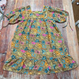 Rapsodia Boho Floral Mini Dress Square Neck Gold Beaded Trim Size S Puff Sleeve Photo 0
