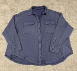 Aerie LumberJane Thermal Waffle Knit Shirt Womens Small Oversized Slouchy Blue Photo 0
