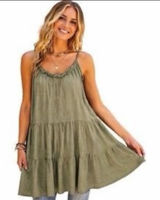 Natural Life Olive Green Tiered Babydoll Mini Dress Rayon Slub XS/S Boho Fairy Photo 0