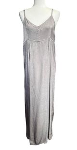 Vintage Krista Larson Silver Slip Maxi Dress Crinkle Silk Satin Lagenlook Photo 0