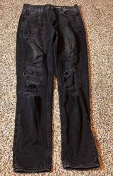 American Eagle Mom Jeans‎ Black Distressed Ripped Denim Womens Size 4 Regular Photo 0