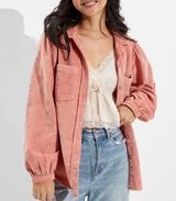 Pink Corduroy Button up Blouse Balloon Sleeves Photo 0