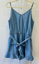 NWT Cupshe Women's Blue Cotton Denim Ruffle Hem Romper Beach Summer Medium Photo 0
