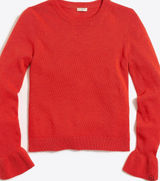 J.Crew Womens Ruffle Cuff Crewneck Sweater Red Cotton Wool Blend G9861 Size S‎ Photo 0