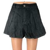 Weworewhat Women's Black High Waisted Pleated Wide Leg Denim Jean Shorts Sz 25 Photo 0