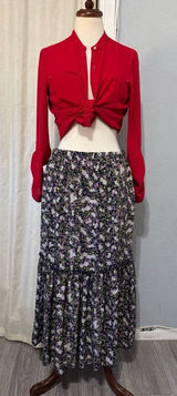 Cottagecore Metrowear Women's Midi Skirt Sz M Floral Lined Tiered‎ Elastic Waist Photo 0