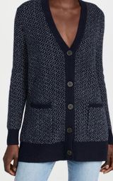 Madewell Bird’s Eye Maysfield Navy and White Women's Cardigan Sweater Photo 0