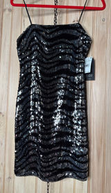 AIDAN MATTOX Black Sequin Zebra Animal Bodycon Mini Dress Party Night Out 6 Photo 0