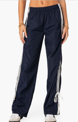 Edikted Remy‎ Tie Detail Track Pants Navy Blue White Size XS Photo 0