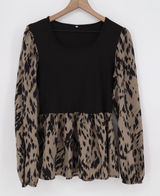 Unbranded Peplum Top Womens XL Mixed Media Black Tan Animal Print Excellent Photo 0