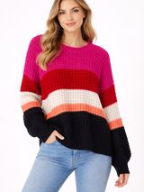Colorblock Knit Sweater - Pink/Red/Black Large Photo 0