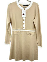 ZESICA‎ Preppy Ladylike Sweater Dress Medium Beige White Gold Buttons Mini NWT Photo 0
