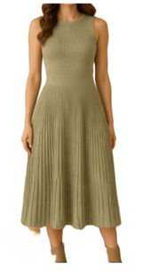 BTFBM Dress Womens Size L Ribbed Midi Knit Dress Olive Green Sleeveless NWT Photo 0