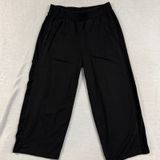Talbots S Black Ribbed Trim Wide Leg Cropped Lounge Yoga Pants Relaxed Workout Photo 0