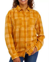 Wonderly Boyfriend woven plaid flannel‎ gold metallic size small Photo 0