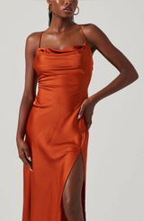 Astr Satin Gaia Midi Dress - Rust Orange Photo 0