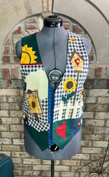Vest quilted sunflowers birdhouse grannycore kidcore bright Photo 0