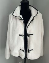 Sabrina Lauren Women's Large Faux Fur Toggle Coat Luxe Look White W/‎ Black Trim Photo 0