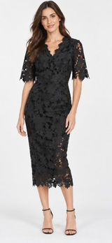 40UR Dreamers Black Floral Sheer Lace Midi Dress Size Medium NWT Photo 0