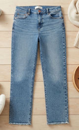 Loft Outlet Womens‎ Straight Leg Jeans Blue Medium Wash Raw Hem Size 4 Photo 0