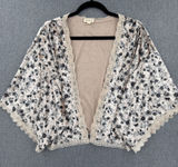 POL Velvet Floral Lace Kimono Cardigan Beige Black Large Whimsigoth Romantic Photo 0