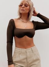 Princess Polly Becca Long Sleeve Crop Top Brown Photo 0