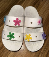 Crocs Classic Unisex White Sandals Women's 8 Men's 6 Flower Multicolor Photo 0