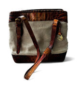 Vintage Y2K 90s Brahmin Harbor Tote Brown Leather Woven Crocodile Embossed Bag Photo 0