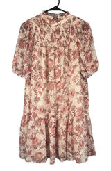 Eliza J Cream & Mauve Pink Short Sleeve Retro Mock Neck Dress Women Sz 6 Photo 0