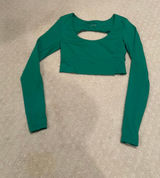 OFFLINE Real Me Long Sleeve by Aerie green Cut-Out Back Crop Top Photo 0