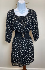 Francesca’s Collection Black White Polka Dot Chiffon Blouson Dress Sz L Ruffle Photo 0