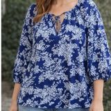 Abercrombie Fitch Size Xl Women Jade Blue White Floral Print 3/4 Sleeve‎ Boho Photo 0