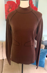 Halfdays Fay Merino Base Layer Top Women's L Brown Mock Neck Long Sleeve Wool Photo 0