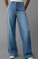 American Eagle Super High Rise Baggy Wide Leg Jeans Size 14 Photo 0
