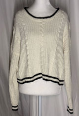 Sweet Envy NY Cream Cable-Knit Crewneck Sweater with Black Trim Size L Photo 0