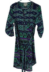 Maeve Anthropologie‎ Womens Small Blue Green Purple Geometric Print Belted Dress Photo 0