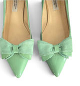 Saks Fifth Avenue Mint Green Patent Leather Bow Pointed Toe Flats Italy 10B Photo 0