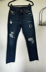Levi’s 501 Premium Denim Distressed High Rise‎ Straight Leg Blue Jeans Size 28 Photo 0