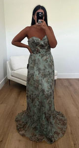 Lulus Most Beautiful Day Sage Multi Floral Print Organza Maxi Dress Size Medium Photo 0