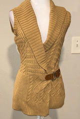 Laurn RALPH LAUREN Women's Sleeveless Cable Knit Buckel Brown Sweater Size Med Photo 0
